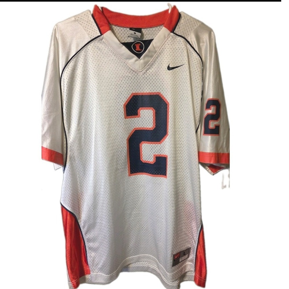 VTG Nike Illinois Fighting Illini Football Jersey Mens Large White Orange Mesh